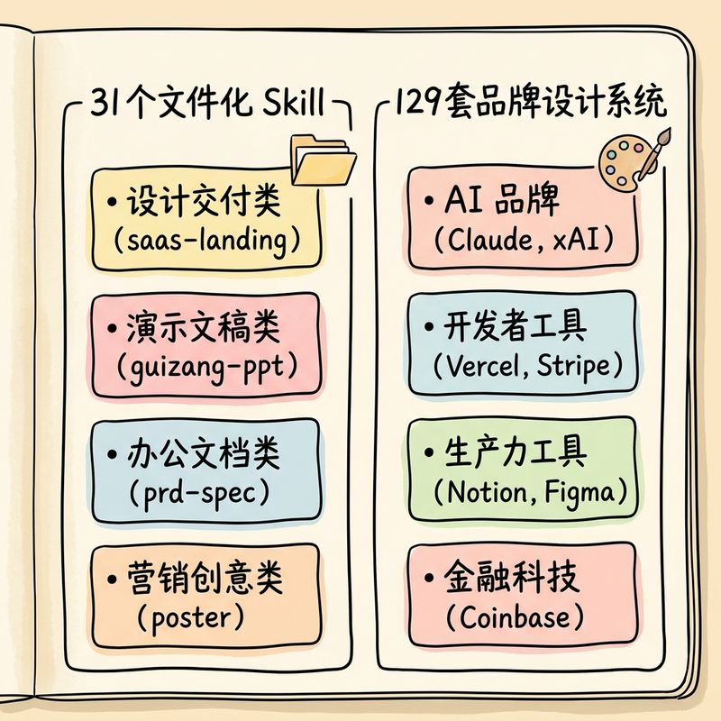 31个文件化Skill与129套设计系统对比