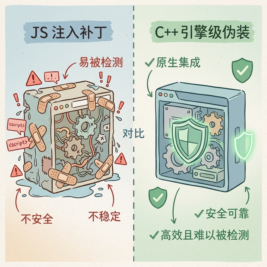 JS 注入补丁 vs C++ 引擎级伪装