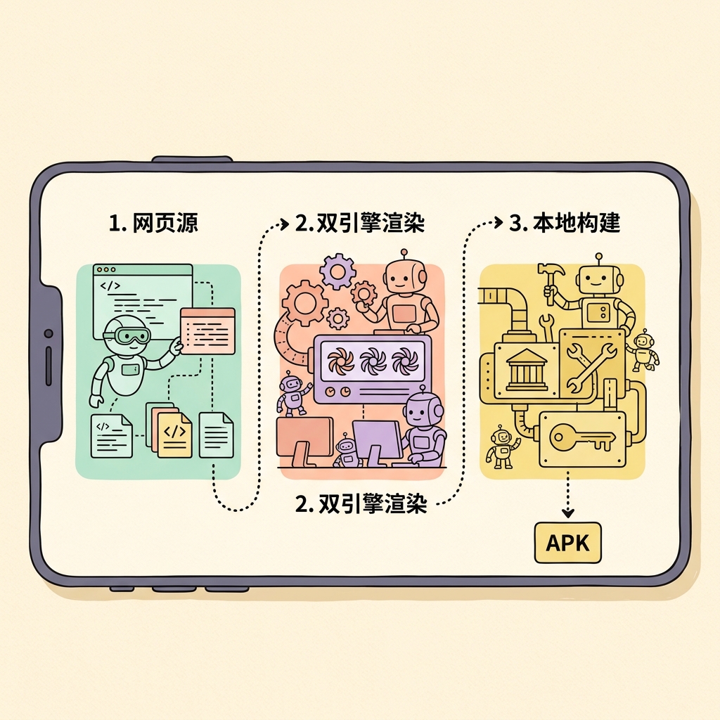 WebToApp 系统架构与工作流示意