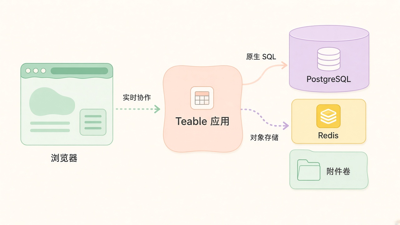 Teable 应用、Postgres 与 Redis 拓扑
