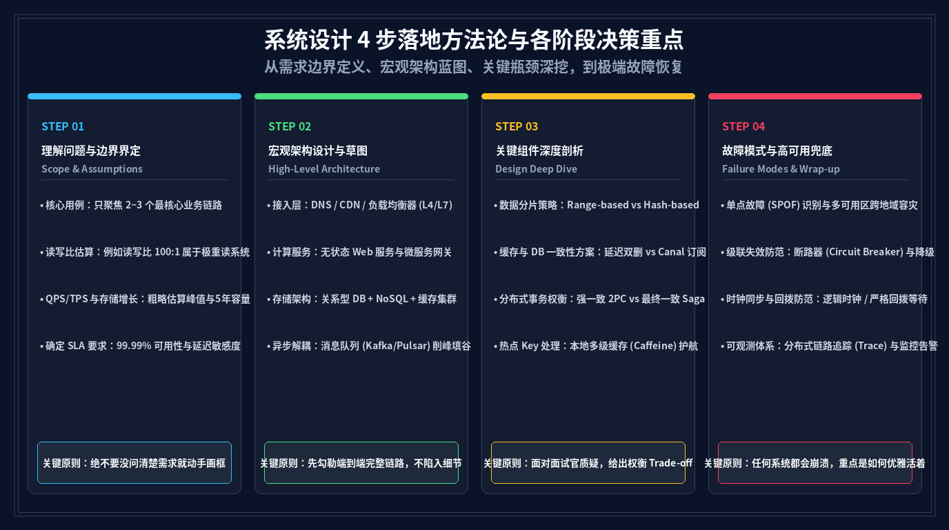 系统设计四步法与核心场景决策全景