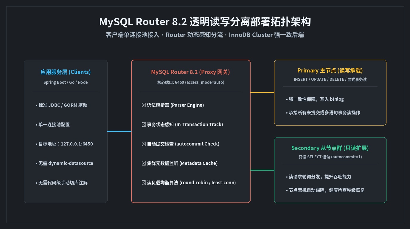 MySQL Router 8.2 透明分流架构对比