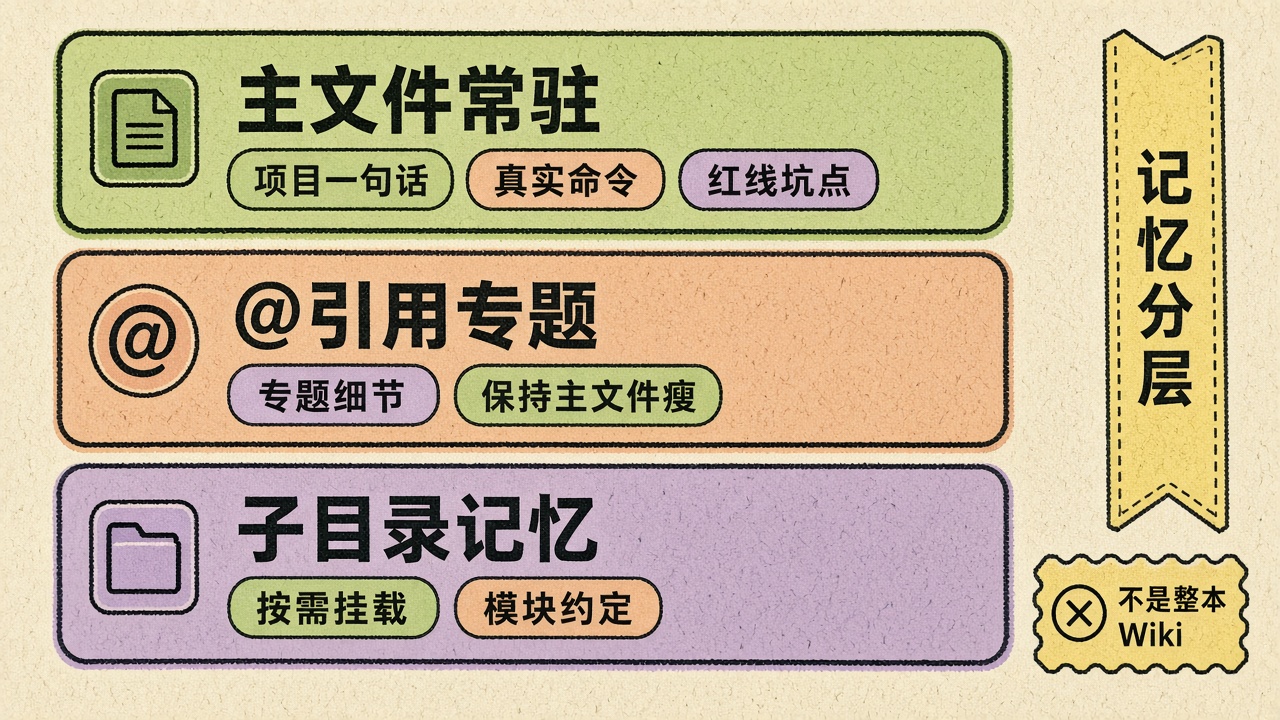 记忆分层：主文件、引用、子目录