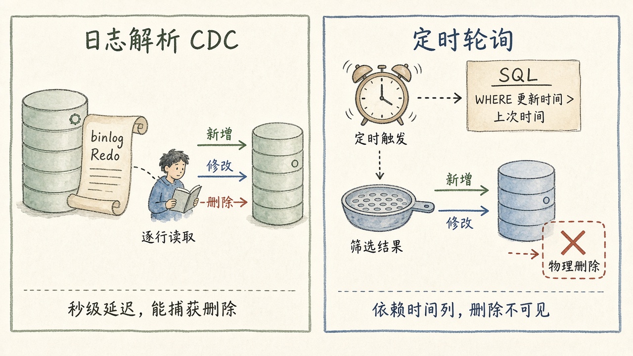 日志解析与定时轮询两种增量方式对比