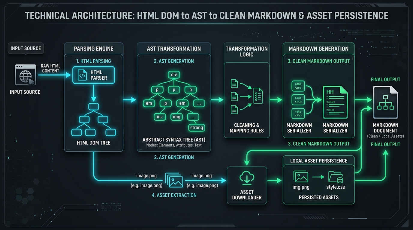 HTML DOM 到 AST 语法树清洗与本地资产持久化流水线