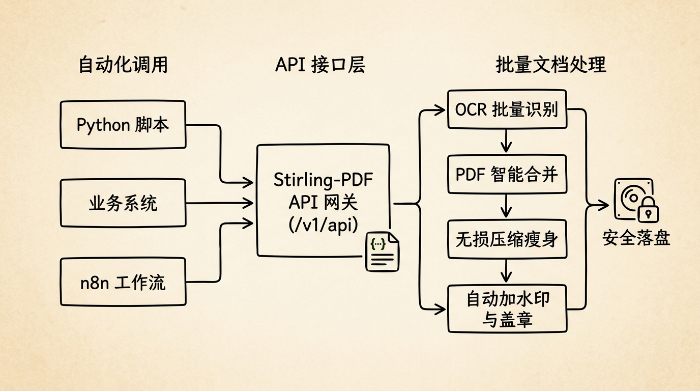 Stirling-PDF REST API 自动化流水线拓扑