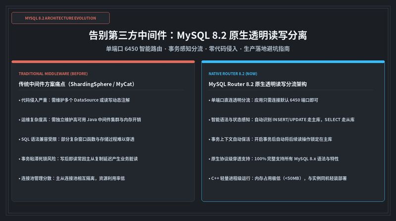 告别第三方中间件侵入：深度剖析 MySQL 8.2 原生透明读写分离原理、路由决策与避坑指南