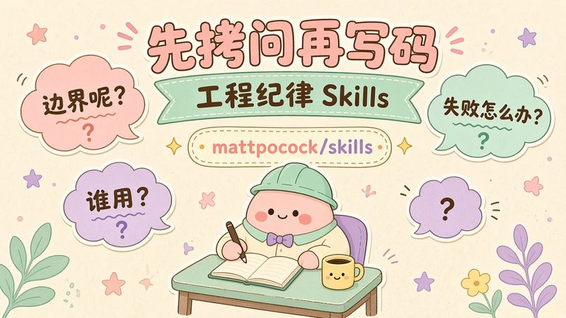 别让 Agent 先写后问：mattpocock/skills 把拷问、TDD 与架构巡检装进斜杠命令